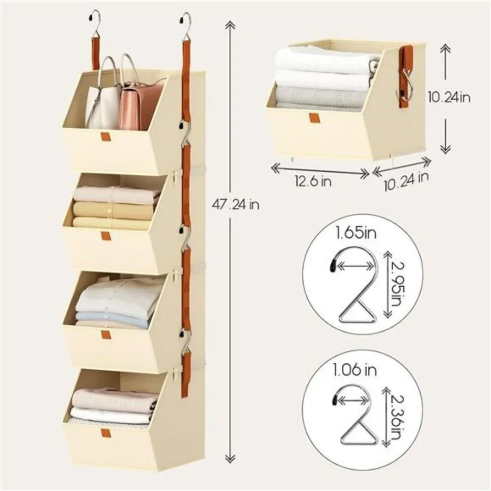 Hanging closet organizer 4 tier shelves with fabric storage bins bedroom dorm RV